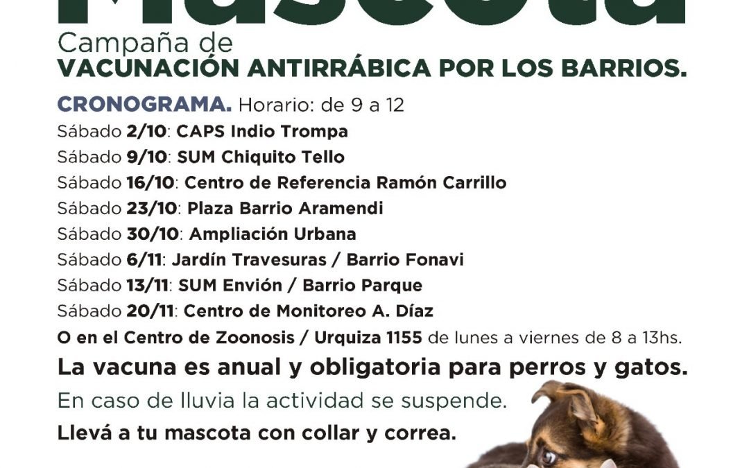 LA POSTA ITINERANTE DE ZOONOSIS MUNICIPAL ESTARÁ PASADO MAÑANA (SÁBADO) EN EL JARDÍN TRAVESURAS/BARRIO FONAVI