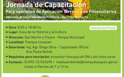 YA ESTÁ ABIERTA LA INSCRIPCIÓN PARA REALIZAR LA CAPACITACIÓN ANUAL PARA APLICADORES TERRESTRES