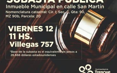 EL MUNICIPIO SUBASTARÁ PÚBLICAMENTE MAÑANA (VIERNES) UN LOTE DE SU PROPIEDAD UBICADO EN CALLE SAN MARTÍN