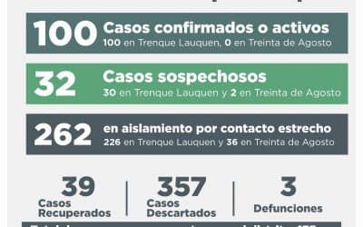 COVID-19: SIETE PERSONAS SE RECUPERARON Y HAY 20 NUEVOS CASOS CONFIRMADOS, 28 DESCARTADOS Y 32 SOSPECHOSOS