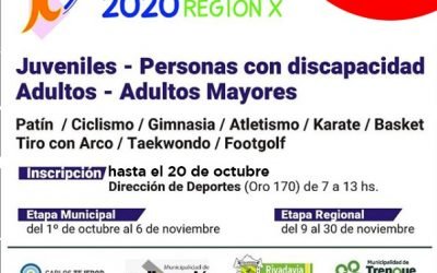 SE PRORROGÓ LA INSCRIPCIÓN PARA PARTICIPAR EN “LOS JUEGOS REGIONALES 2020” QUE ORGANIZAN LAS DIRECCIONES DE DEPORTES DE LA ZONA