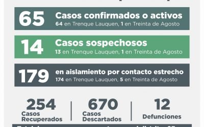 COVID-19: TRES CASOS CONFIRMADOS POR TESTEO Y OCHO POR NEXO EPIDEMIOLÓGICO, OTROS NUEVE RECUPERADOS Y 19 DESCARTADOS