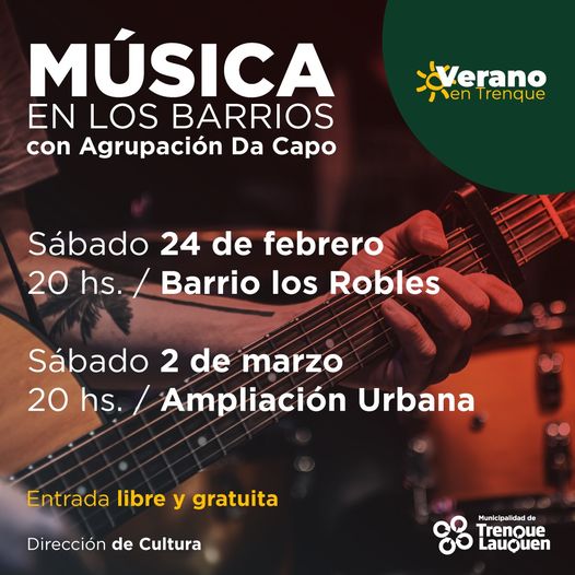 EL CICLO MÚSICA EN LOS BARRIOS Y LA AGRUPACIÓN DA CAPO LLEGAN ESTE SÁBADO AL BARRIO LOS ROBLES