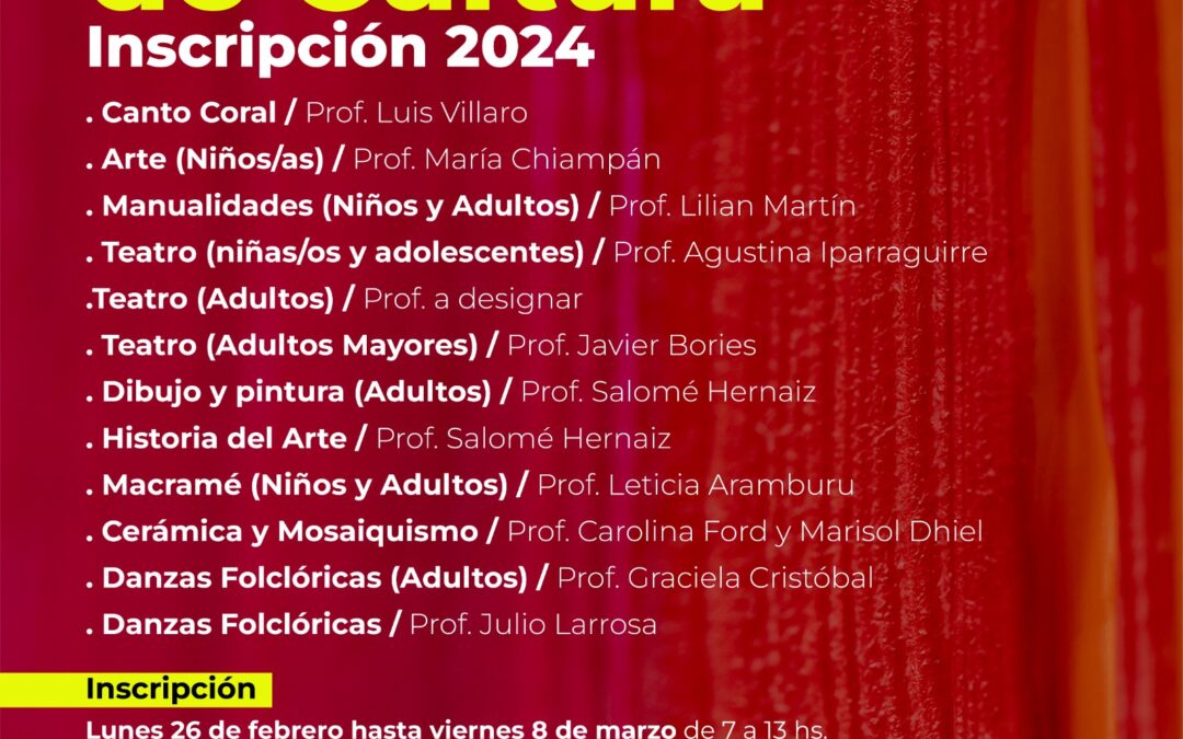 EL LUNES ABRE LA INSCRIPCIÓN PARA LOS TALLERES DE CULTURA 2024