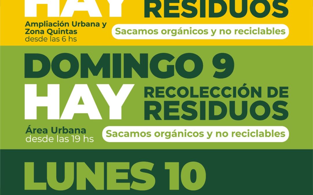 ASUETO DEL DÍA DEL TRABAJADOR MUNICIPAL: EL LUNES (10) NO SE PRESTARÁ EL SERVICIO DE RECOLECCIÓN DE RESIDUOS Y ESTARÁ CERRADA LA ESTACIÓN DE TRANSFERENCIA