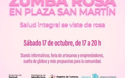 ESTE SÁBADO (17) A LAS 17 H EN PLAZA SAN MARTÍN, ZUMBA ROSA Y FERIA CON VARIAS PROPUESTAS POR EL MES DE LA CONCIENTIZACIÓN SOBRE EL CÁNCER DE MAMA
