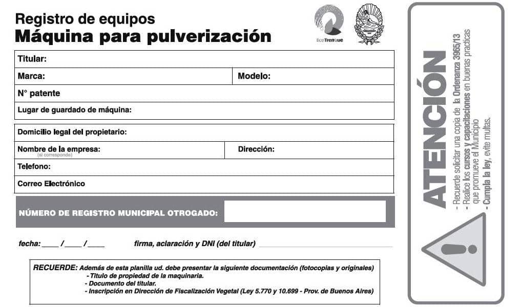 Registro de máquinas pulverizadoras