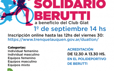 129º ANIVERSARIO DE BERUTTI: EL PRÓXIMO DOMINGO A LAS 14 LARGARÁ UN DUATLÓN SOLIDARIO DESDE EL POLIDEPORTIVO