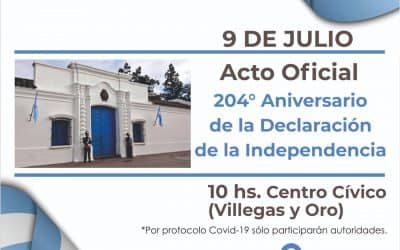 EL ACTO OFICIAL POR EL 204º ANIVERSARIO DE LA DECLARACIÓN DE LA INDEPENDENCIA SE HARÁ EL PRÓXIMO JUEVES A LAS 10HS.