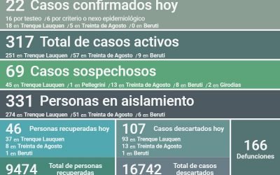 COVID-19: son 317 los casos activos en el distrito