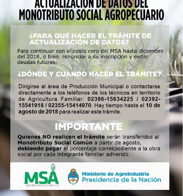 TRÁMITE DE ACTUALIZACIÓN DE DATOS DEL MONOTRIBUTO  SOCIAL AGROPECUARIO