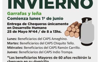 PROGRAMA INVIERNO: EL MUNICIPIO COMIENZA EL LUNES LA ENTREGA DE CHEQUERAS QUE SUBSIDIAN GARRAFAS Y LEÑA A FAMILIAS DEL DISTRITO
